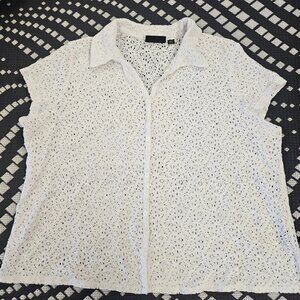 Women's Casual White See Through Buttoned Down Shirt